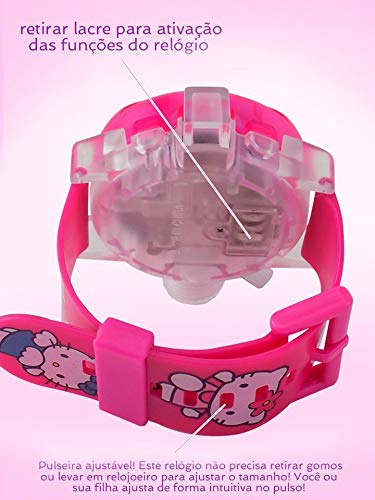 Relógio Digital Infantil Personagens Rosa Projetor Orizom