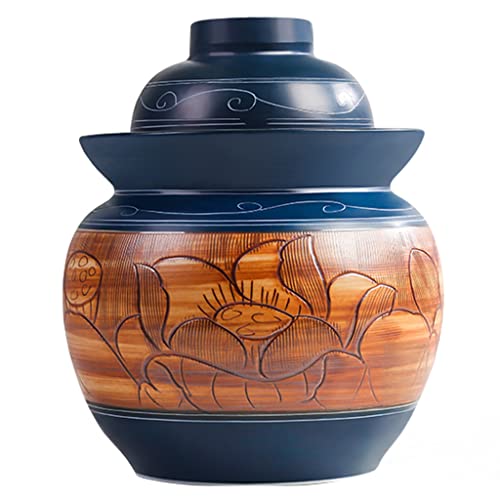 IEOWY Tarro para encurtidos, Tarro de fermentación de cerámica Tradicional China con Tapa hermética y Sello de Agua, Tarro Grande de cerámica Gruesa para encurtidos, Recipiente para Kimchi de 5 kg