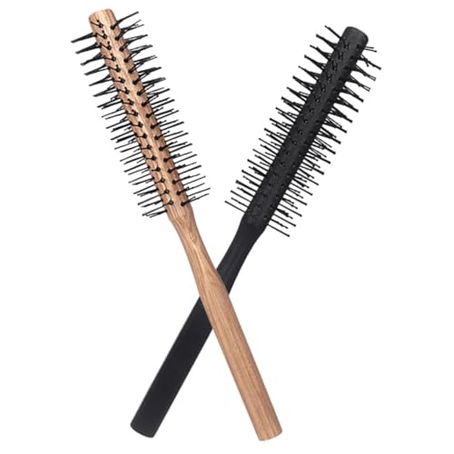 UKCOCO 2 piezas Cepillo Redondo para con Mango de Madera Cepillo para Cabello Rizado Resistente Deformaciones para Secado y Moldeado Casa