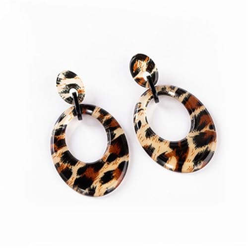 Vintage Round Leopard Splicing Acrylic Drop Dangle Earrings for Women Lightweight Boho Flash Metal Dangle Earrings Jewelry Gift3