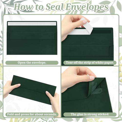 Image of 200 Pcs #10 Dark Green Envelopes Letter Size Self Seal, Business Envelopes
