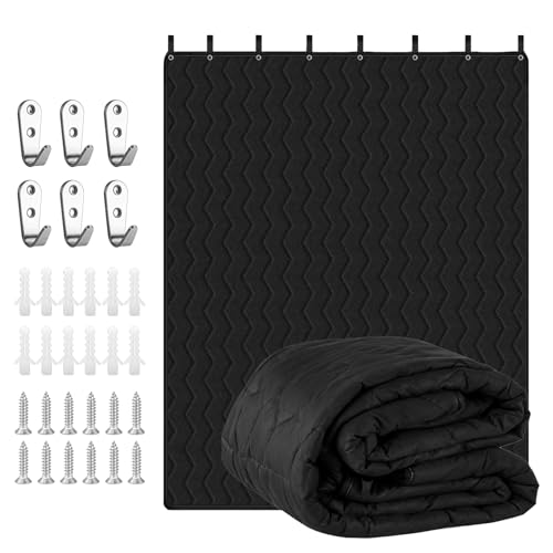 Sound Dampening Blanket 96 x 80 - Lightweight Automotive-Grade Acoustic Soundproof Curtain with Grommets Hanging Loops & Wall Hooks Noise Blocking Blanket for Doorway Home Office & Studio Black