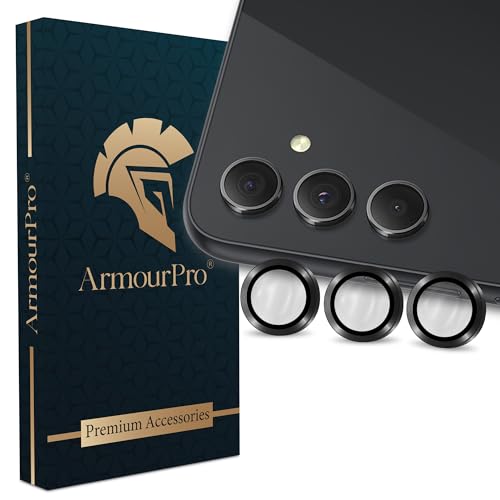 Image of ArmourPro Camera Lens Tempered Glass for Samsung Galaxy A54 Tough HD Individual Aluminum Alloy Rings 9H Camera Cover, Scratch-Resistant,Camera Lens Protection| Black, 1 Pack