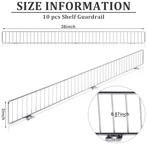 Yaocom-10-Pcs-Gondola-Shelf-Fence-36x3-Retail-Front-Wire-Guard-Rail-Dividers-Metal-Gondola-Shelving-Display-Accessories-Chrome-Commodity-Organization-for-Supermarket-Retail-Stores-Fruit-Fresh-Food