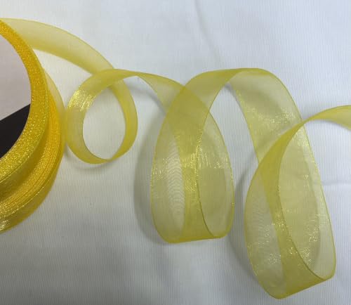 Image of Bells&Whistles Sheer Organza Ribbon | Pack of 2 | Length: 50 Yards Width: 1 inch | Christmas, Festive Decoration. (Canary Yellow)