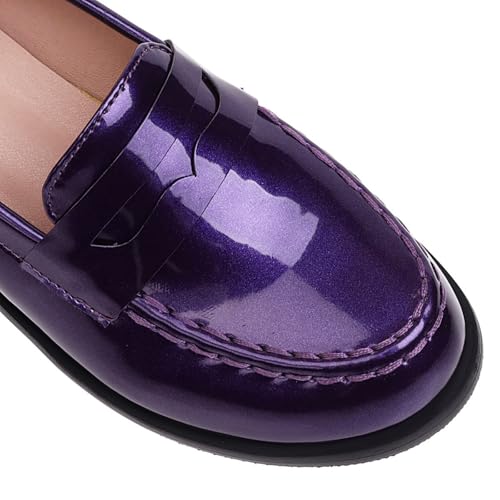 Image of Caradise Women's Patent Leather Loafers Block Heel Slip On Casual Shoes