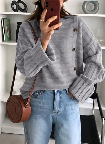 Image of PRETTYGARDEN Womens Sweaters Fall 2026 Casual Long Sleeve Crewneck Button Loose Winter Knit Pullover Sweater Tops