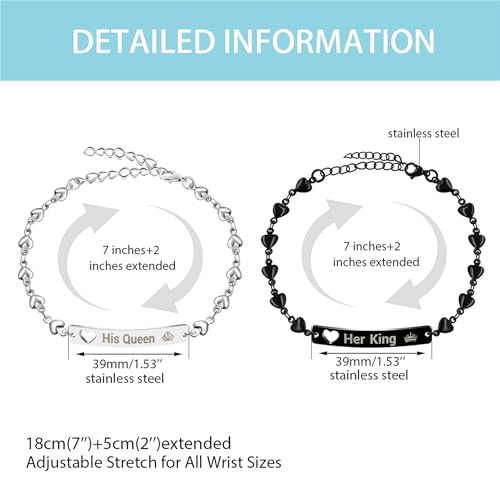 Image of 2 Couple Bracelets for men women, Love /Koi Fish /Gossip Jigsaw Puzzle Stainless Steel Heart-shaped Chain Adjustable Bracelet for Boyfriend Girlfriend Valentine's Day Gift Jewelry