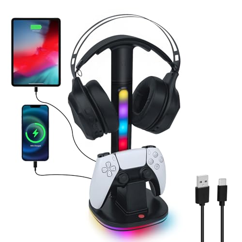 Chargeur manette PS5 résout le désordre de vos câbles avec support casque RGB