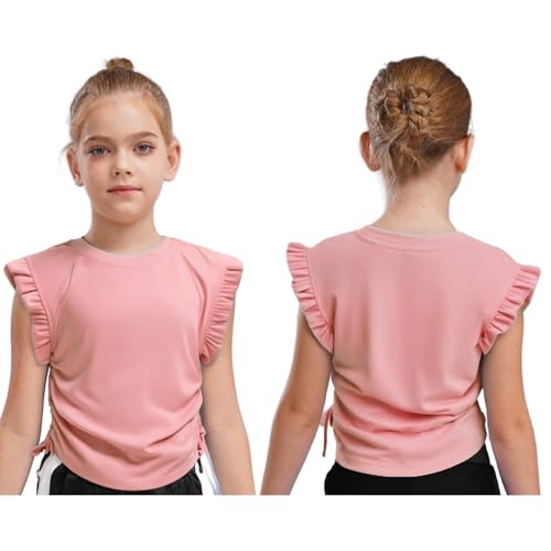 JEYPINMI Toddler Girls Ruffle Sleeveless Crop T-Shirt Solid Tank Tops 3-16 Years Short Sleeve Plain Tees - Main Image