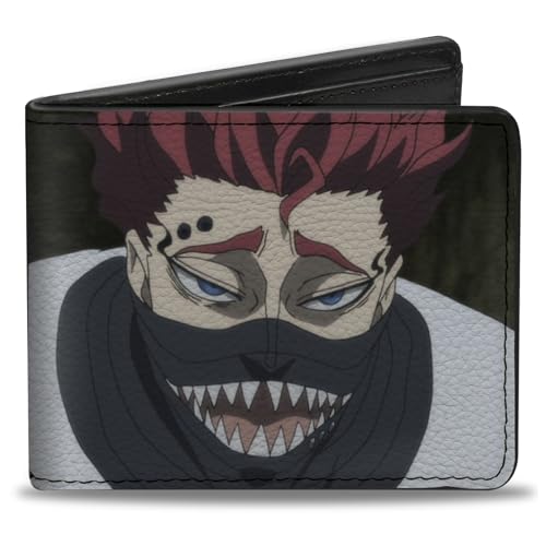 Crunchyroll Wallet, Bifold, Black Clover Zora and Asta Faces and Title Logo Black, Vegan Leather