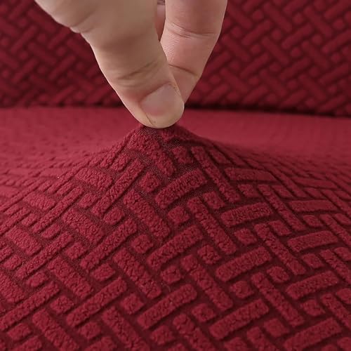Image of House of Quirk Elastic Jacquard Chair Cover Stretch Removable Washable Short Dining Chair Cover Protector Seat Slipcover (Pack of 2, Maroon)
