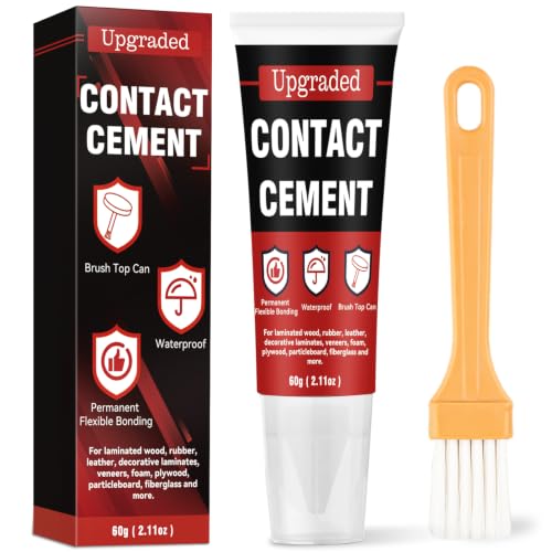 Contact Cement Adhesive 2.11 Oz, High Performance Neoprene Contact Adhesive with Brush, Flexible & Strong Contact Cement Glue for Woodworking, Leather, Furniture Repairs and DIY Crafts