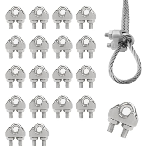 18 Piezas Abrazadera de Cable 3mm,M3 Abrazadera de Cuerda de Alambre, 3mm de Acero Inoxidable, Sujeta Cables, Tensor Cable Acero, Mosquetones Acero Inoxidable para Tendederos, Toldos, Cuerdas