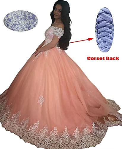 XYAYE-Off-Shoulder-Quinceanera-Dresses-Ball-Gowns-for-Women-2021-Lace-Puffy-Tulle-Long-Prom-Dresses-with-Train-XY035 | A2Z Store NZ