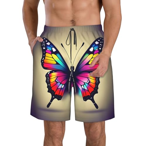 Colorful Butterfly Print Mens Casual Shorts Drawstring Summer Beach Stretch Shorts Novelty Swimtrunks