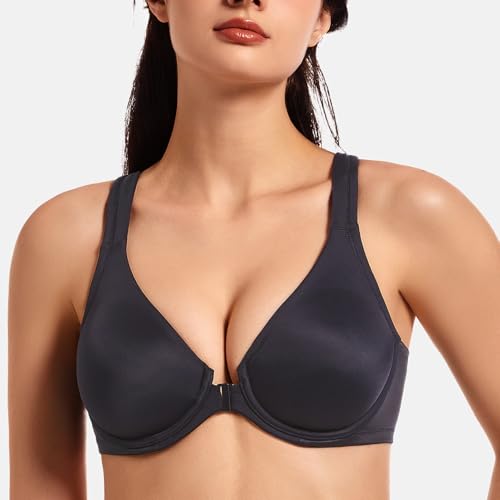 MELENECA Women's Racerback Front Closure Bras Plunge Unlined Full Coverage Seamless Underwire Bra4