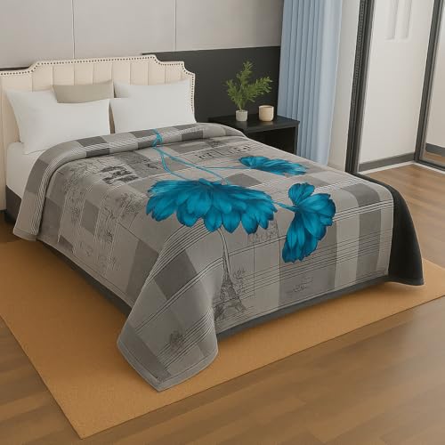 Image of Signature All Season Double Bed Blanket | Super Soft Plush, Lightweight & Cozy | 220 x 240 cm | 2.5 kg | Multi-Color Vibrant Print | Ideal for Winter, AC Use & Gifting (Azure Grace Modern)