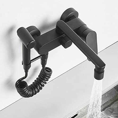 Robinet de cuisine mural noir avec pistolet pour évier double trou - 4