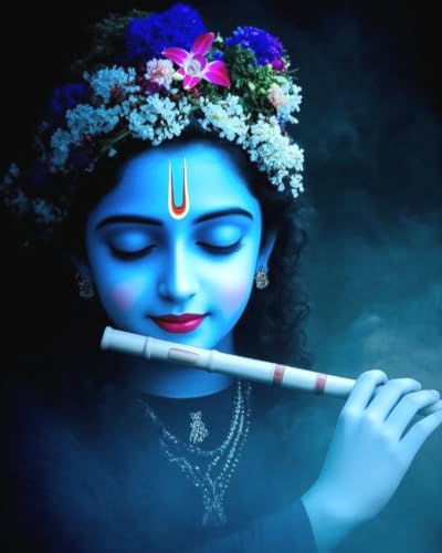 Image of Whattacraft! DIY Acrylic Paint By Number Kit for Adults Kids Beginner Number Painting Kit DIY Canvas Painting BNumber Wall Decoration DIY Painting Kit for Adults | Divine Krishna Playing Flute