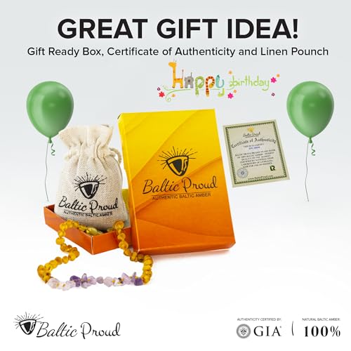 Baltic Proud Amber Necklace (Unisex Honey Raw Amethyst 12.5 Inches) - Certified Premium Quality Raw Baltic Sea Amber3