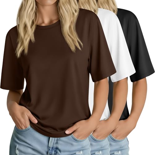 Huukeay 3 Pack Women's Half Sleeve T-Shirts, Crew Neck...