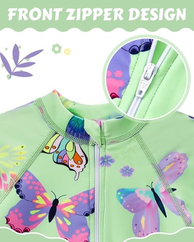 Image of Century Star UPF 50+ Girls Long Sleeve Swimsuit - Rash Guard Swimsuit Toddler Kids Teen One Piece Bathing Suit Zip 2-15Y
