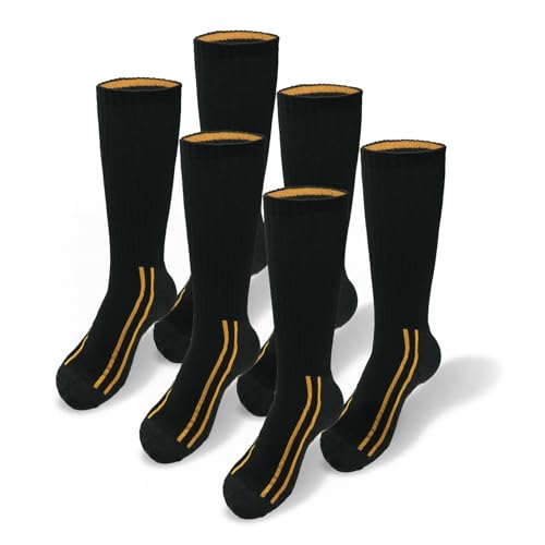 Caterpillar Mens 6-Pack Half Cushioned Crew Socks Black Logo Large