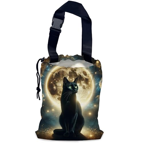 Image of Black Cat Car Trash Bag,Full Moon Hanging Drawstring Car Garbage Bag,Waterproof Canvas Car Back Seat Organizer with Adjustable Buckle,for Vehicles,SUVs,Camping,Road Trips