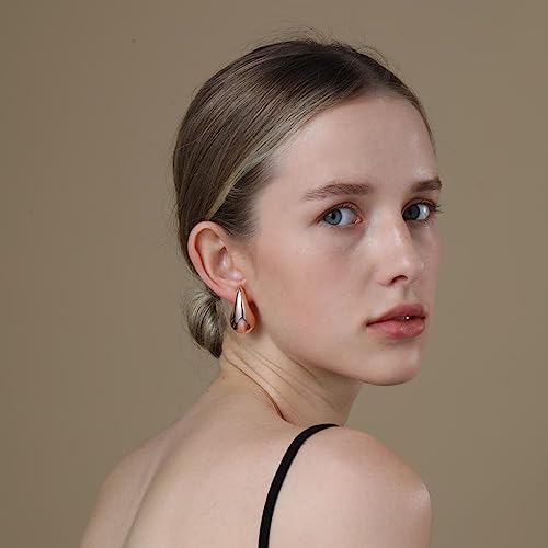 Image of Apsvo Chunky 14K Gold Plated Hoop Earrings for Women, Lightweight Waterdrop Hollow Open Hoops, Hypoallergenic Dupes Earrings