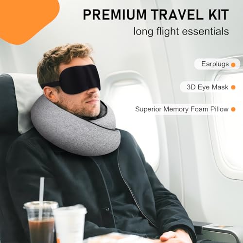 Image of Neck Travel Pillow | Memory Foam Neck Pillow for Comfort on Airplane, Compact Ergonomic Design for Traveling, Car Rides, Home Offices Use, Ideal for Adults Women Men (Gray)