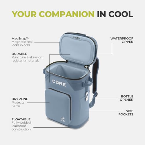 Image of CORE Magnetic Leak Proof Soft Cooler with Waterproof Zipper | Insulated Bag Portable Ice Chest Box | Best Soft Cooler for Food & Beverages for Tailgating, Car Camping, Travel, and Family Beach Picnics