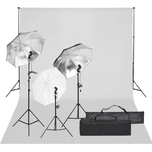Kit de studio photo en aluminium avec lampes 5500 K et trois parapluies de diffusion