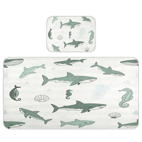 miaozhen Kühlende Baby-Matratze, 71,1 x 132,1 cm, waschbar, Ozean-Tiere, Fische, Hai, dunkelgrüne gestreifte Pads für Kinder für Babys und Kleinkinder