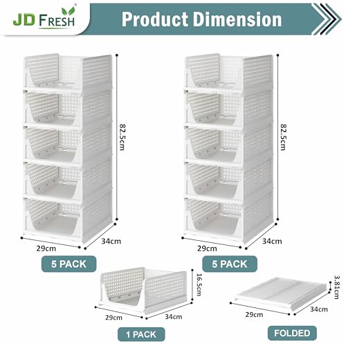 Image of JD FRESH 10 Pieces Foldable Wardrobe Organizer for Storage /Adjustable Cupboard Organiser for Clothes /Multipurpose Stackable Storage Rack /Polypropylene Sliding Drawer Basket /Shirt Stacker (White)