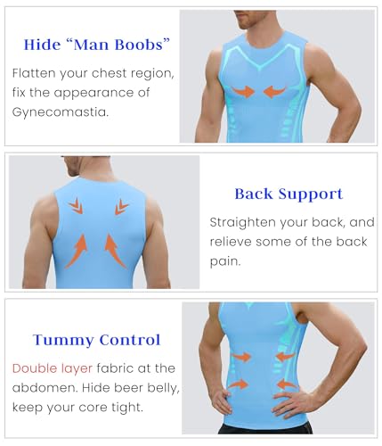 Image of Compression Shirt Men Slimming Body Shaper Vest Crewneck Workout Tank Top | Tummy Control Undershirts, Gynecomastia Compression Shirts, Back Support, Sleeveless Muscle Shirts, Shaping Tank Top