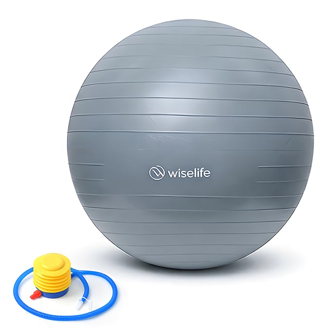 Image of Wiselife Gym Ball,Physical Therapy Yoga Ball for Home,Excercise Ball for Stability,Workout Fitness, Anti-Burst, Slip Resistant Balance Chair for Office, Swiss with Air Pump (Grey, 75 cm)