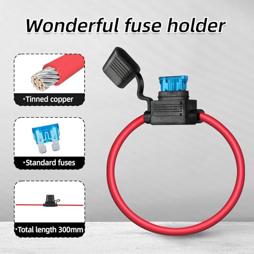 JOREST 3pcs 12AWG Standard Inline Fuse Holder, ATC/ATO Blade Automotive Fuse Holder for Car/Truck/Motorcycle + 10pcs Standard Fuses (10A 15A 20A 25A 30A 35A 40A) + Fuse Puller+ Tapes