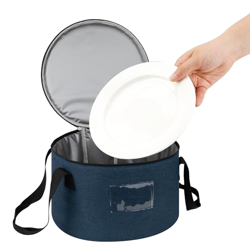 Kingshion Recipiente de armazenamento da China para pratos de pires e aperitivos - Estojo de armazenamento da China - Estojo de tecido pesado de armazenamento da China - 30 cm L x 18 cm A (azul escuro