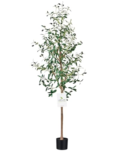 Image of Leflos Leflos Artificial Olive Tree Indoor 6ft, Tall Fake Olive Tree in Stable Pot for Home Indoor Decor, Tropical Faux Potted Silk Plant with Realistic Trunk, Branch and Plump Olives
