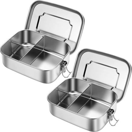 Image of Funnymoom 2 Pcs 40 oz Stainless Steel Bento Lunch Box, 3 Compartment