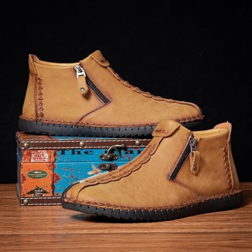 Phanile Mens Shoes, Men's Outdoor Comfy Arch Support Waterproof Walking Shoes, Orthopedic Sneakers Breathable and Light & Non-Slip Zipper Outdoor Casual Handmade Shoes Work Boot4