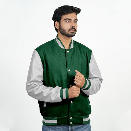 Image of Men's Fashion Varsity Jacket Causal Slim Fit Wool Letterman Baseball Bomber Jackets