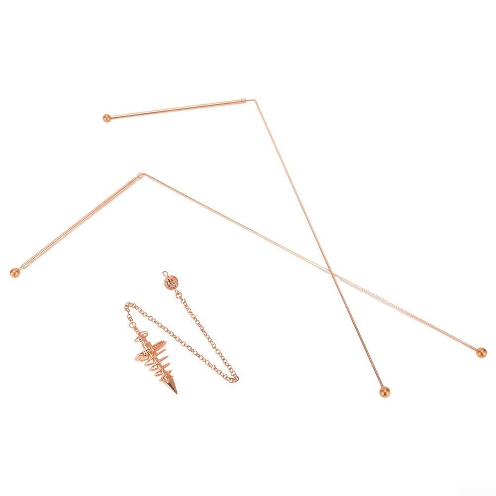 Tiges de radiesthésie en cuivre à 99,9% – Kit de tiges de radiesthésie en cuivre, 2 tiges de radiesthésie avec 1 pendentif, sonde en cuivre pour divination, eau divine, trésor, articles enfouis
