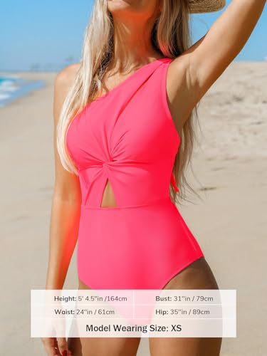 CUPSHE Women's One Piece Bathing Suit One Shoulder Twist Cutout Back Tie Asymmetrical Swimsuit4
