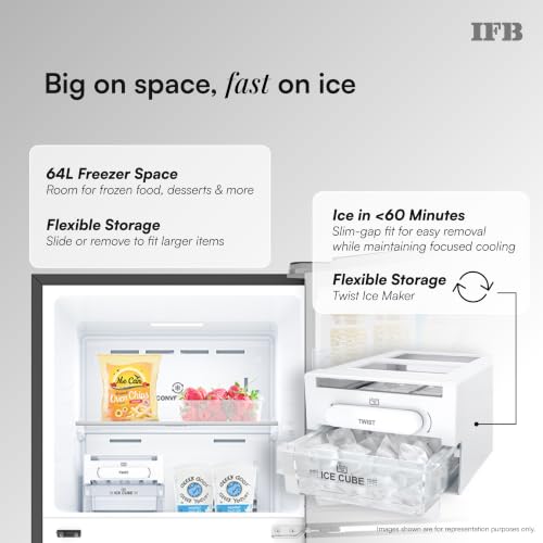Image of IFB 331L 3 Star 12-in-1 Convertible, Advanced Inverter Frost-Free Double Door Refrigerator with 30 Hrs Cooling Retention, WiFi & 4 Year Super Warranty (2026, IFBFF-383CYKSETU, Metal Black)