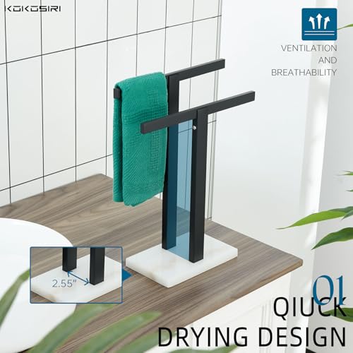 Image of KOKOSIRI Hand Towel Bars Matte Black Towel Racks with Marble Base for Bathroom Kitchen Vanity Countertop, Stainless Steel 15.7'' Height THS0001-SM-BK