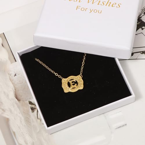 14K Gold Belt Buckle Necklace Western Style Initial Letter Pendant Necklace, Decorative Belt Buckle Frame Design