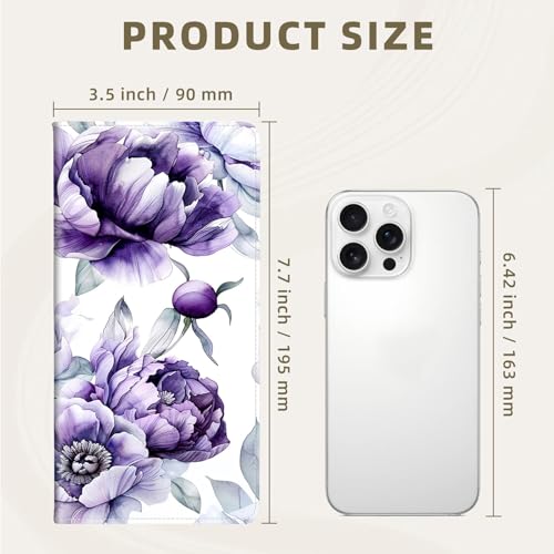 RFID Blocking Leather Wallet for Women and Men, Purple Flowers Compact Bifold Credit Card Holder with RFID Protection, Small Ladies Slim Minimalist Wallet3