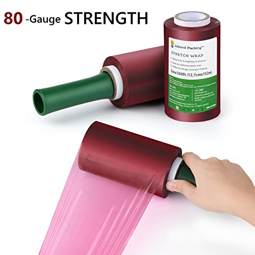 Colorful Mini Stretch Wrap Film With Handle 5 Inch, 80 Gauge Plastic Stretch Film Stretch Wrap For Moving Supplies Wrap &Shrink Wrap Cling Packing Heavy Duty (Red) #TOP3